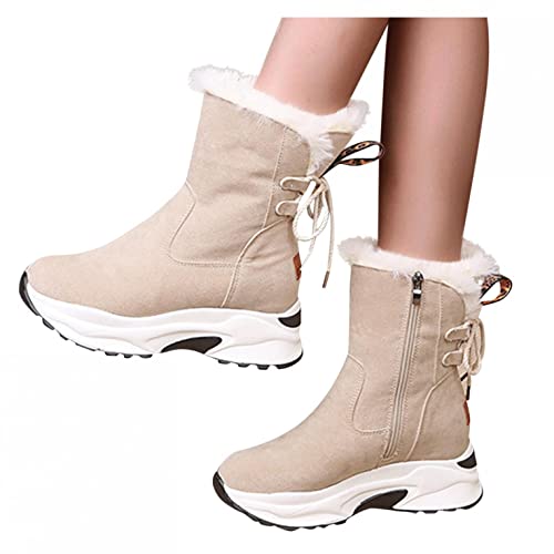 JoCome Winterstiefel Damen Winterschuhe Stiefel Einfarbige Stiefeletten Damenschuhe,Elegant Schuhe Frauen Herbst Winter Schneestiefel Warme Ankle Boots Plateau Schuhe, Beige 1, 40 EU von JoCome