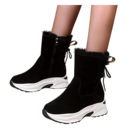 JoCome Winterstiefel Damen Winterschuhe Stiefel Einfarbige Stiefeletten Damenschuhe,Elegant Stiefeletten Damen Frauen Herbst Winter Schneestiefel Warme Ankle Boots Plateau Schuhe,Schwarz 2,39 EU von JoCome