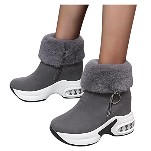 JoCome Winterstiefel Damen Winterschuhe Stiefel Einfarbige Stiefeletten Damenschuhe,Elegant Stiefeletten Damen Schuhe Frauen Herbst Winter Schneestiefel Warme Ankle Boots Plateau Schuhe, Grau, 38 EU von JoCome