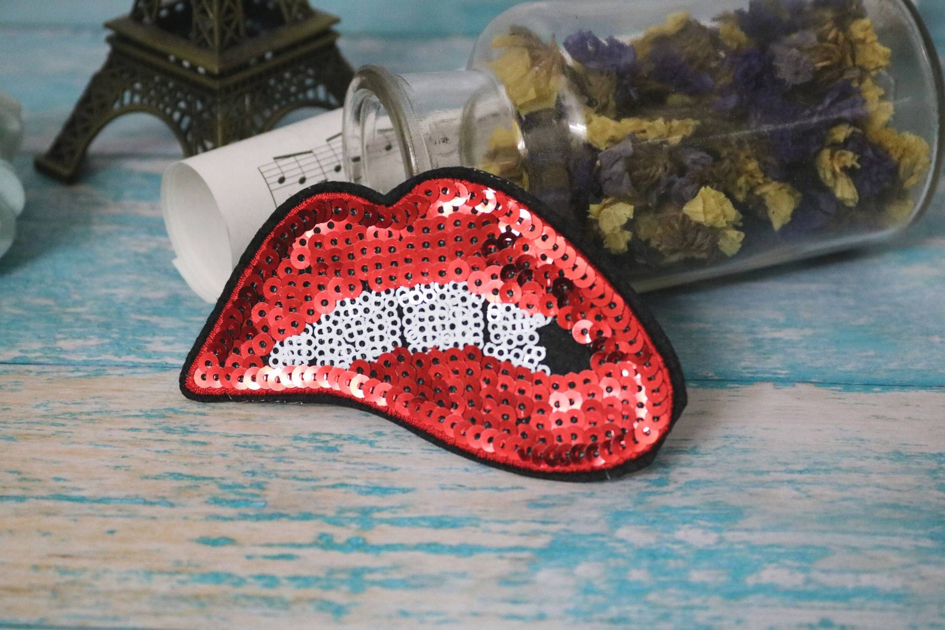 Pailletten Lippen Patch, Mädchen Patch, Glitzer, Bügel Patch, Bestickter Aufnäher, Aufnäher, Applikation von JoJoStoreHighJob