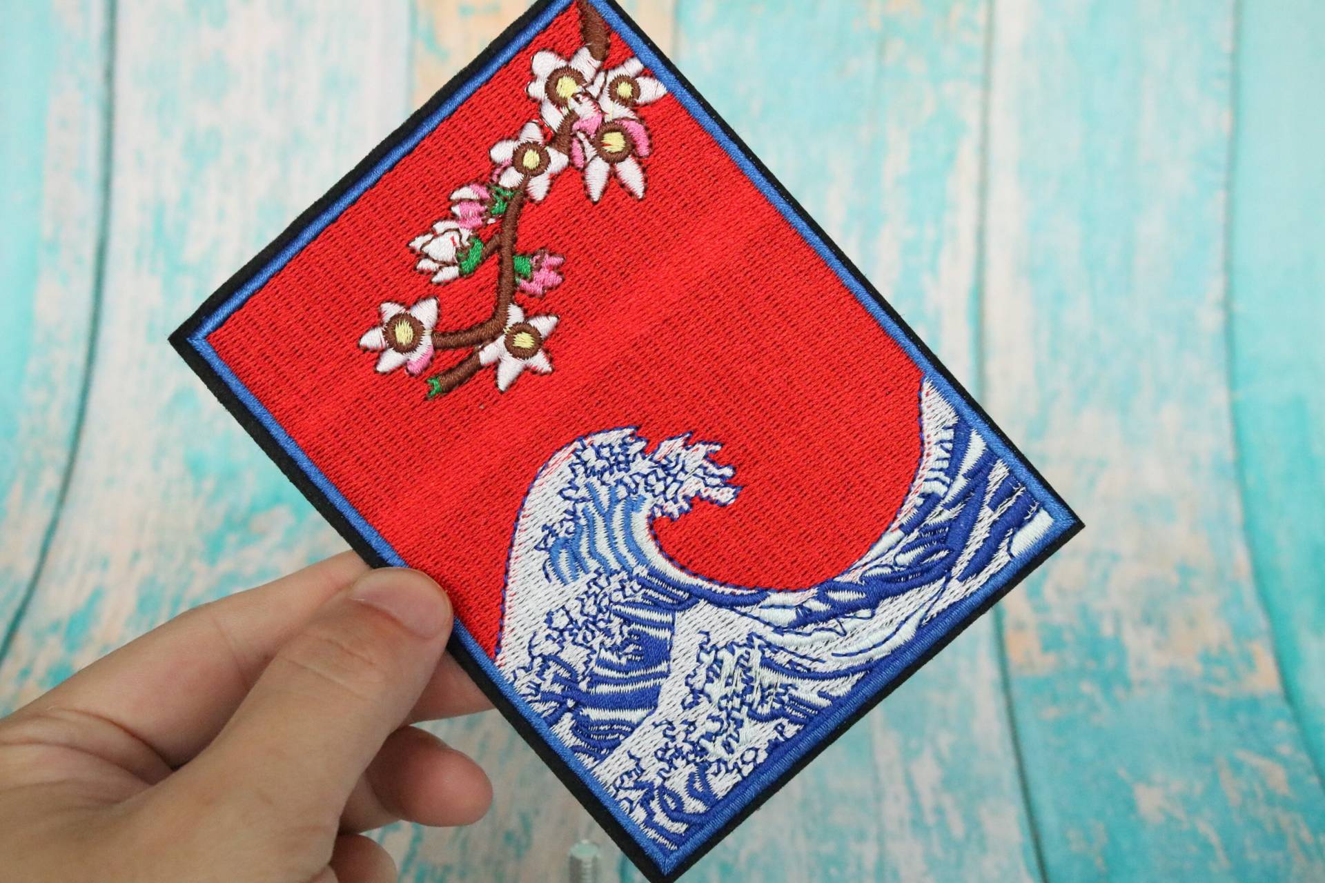 The Great Wave Off Kanagawa, Sea Wave, Cherryblossom, Bügel Patch, Bestickter Aufnäher, Aufnäher, Applikation von JoJoStoreHighJob