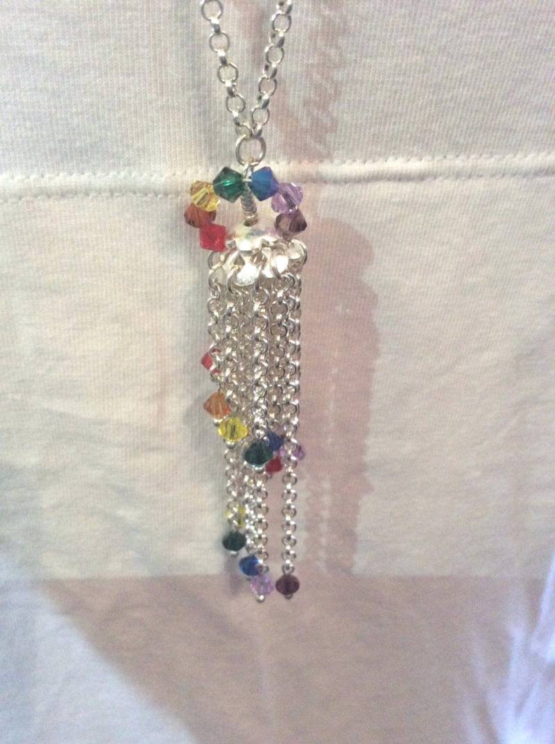 Regenbogen Swarovski & Silber Quaste Halskette - Schmuck von JoMoJewellery