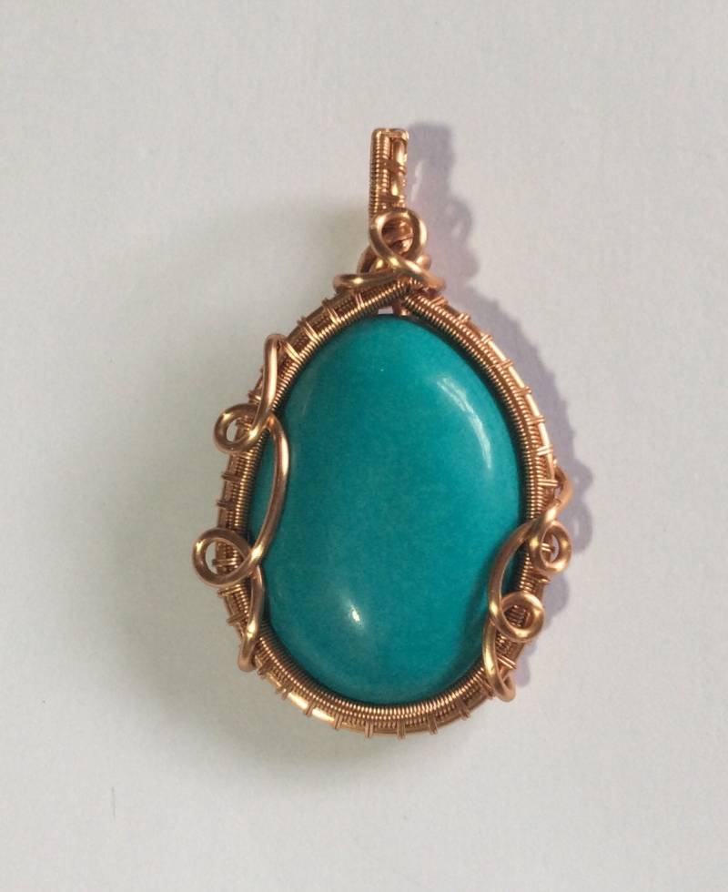 Türkis | Re Kupferdraht Gewickelt Cabochon Anhänger - Dezember Birthstone 11. Hochzeitstag von JoMoJewellery