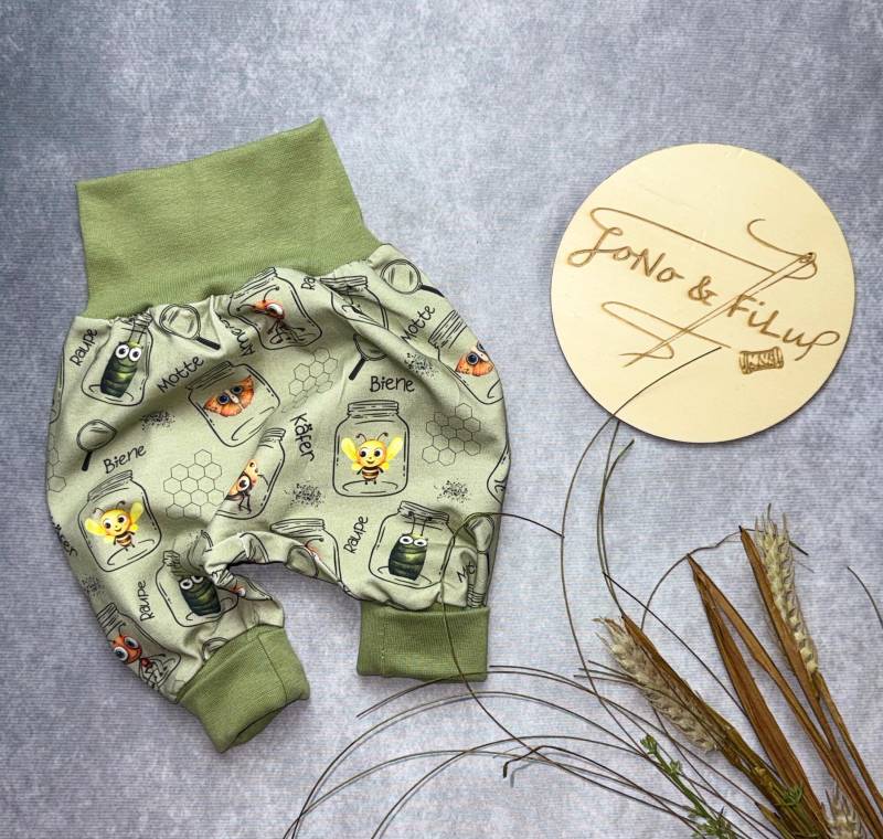 Pumphose 50/56 Mitwachspumphose Insekten Im Glas Newborn Geschenk Erstausstattung Baby Unisex von JoNoFiLu