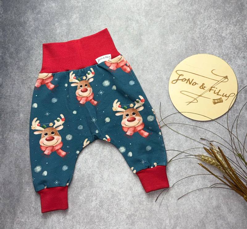 Sale Pumphose Hose Rentier Rudolf Schneeflocken Größe 62 Winter Weihnachten Geschenk von JoNoFiLu
