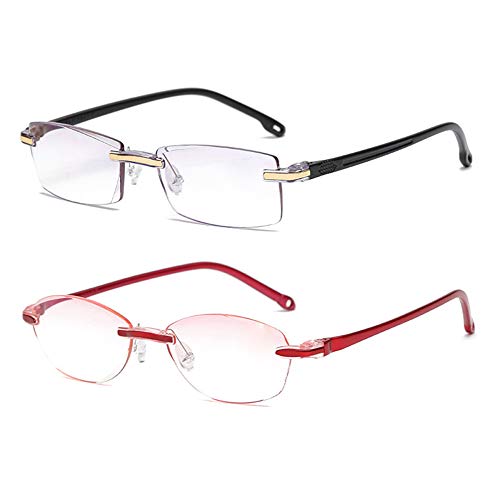 2 Stueck Rahmenlose Lesebrille Anti-Blaulicht Herren Damen +2.5 (60-64 Jahre) Mode Diamant Cut Edge Designer Ultraleicht Presbyopische Gläser mit Etui von JoXiGo