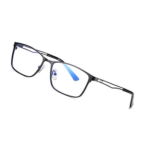 JoXiGo Computerbrille Blaulichtfilter Ohne Stärke für Herren Anti-Müdigkeit UV-Schutz Rechteckig Metallrahmen Brillenfassungen + Brillenetuis von JoXiGo