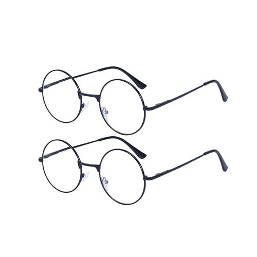 JoXiGo 2 Pack Lesebrille Rund +1.5 Herren Damen (Schwarz) Retro Nerdbrille Metall Rahmen Klar Linse + Brillenband von JoXiGo