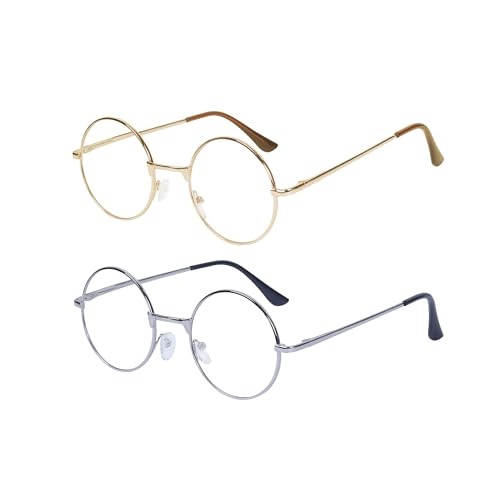 JoXiGo 2 Pack Lesebrille Rund +3.0 Herren Damen (Gold + Silber) Retro Nerdbrille Metall Rahmen Klar Linse + Brillenband von JoXiGo