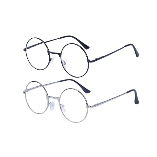 JoXiGo 2 Pack Lesebrille Rund +3.0 Herren Damen (Schwarz + Silber) Retro Nerdbrille Metall Rahmen Klar Linse + Brillenband von JoXiGo