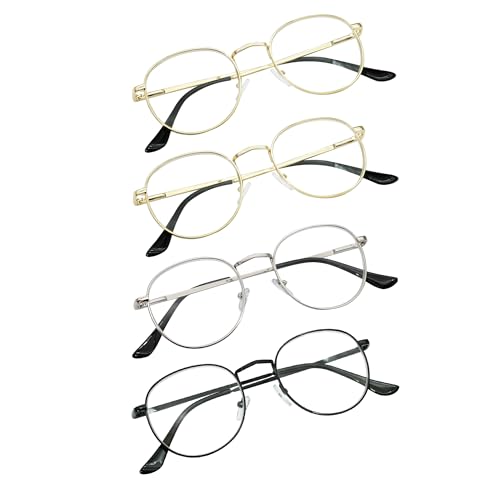 JoXiGo 4 Stuks Lesebrille +1.5 Damen Herren Metall Rahmen Nerdbrille Klar Linse + Brillenband von JoXiGo