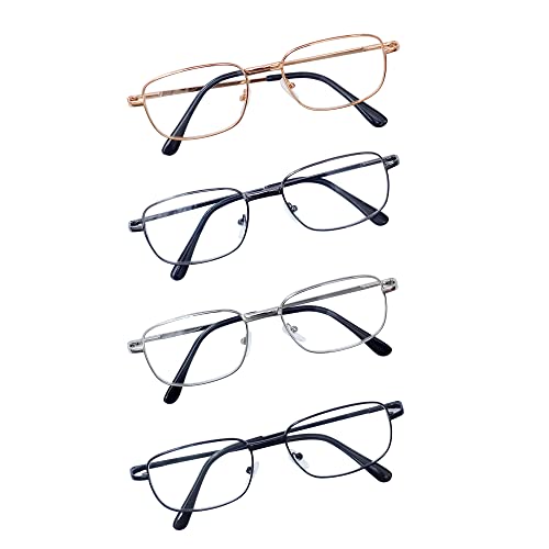JoXiGo 4 Stuks Lesebrille Herren Damen +2.5 Rechteckig Metall Rahmen Klar Linse + Brillenband von JoXiGo