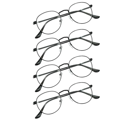 JoXiGo 4 Stuks Lesebrille Schwarz +3.0 Damen Herren Metall Rahmen Nerdbrille Klar Linse + Brillenband von JoXiGo