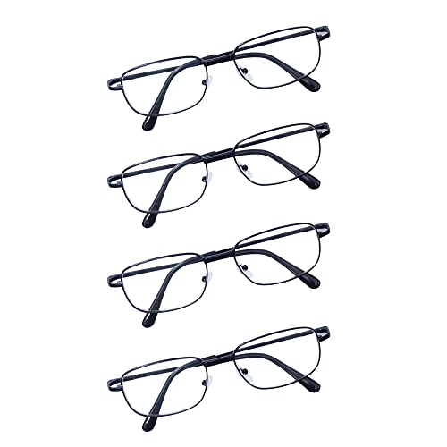 JoXiGo 4 Stuks Lesebrille Schwarz Herren Damen +1.0 Rechteckig Metall Rahmen Klar Linse + Brillenband von JoXiGo