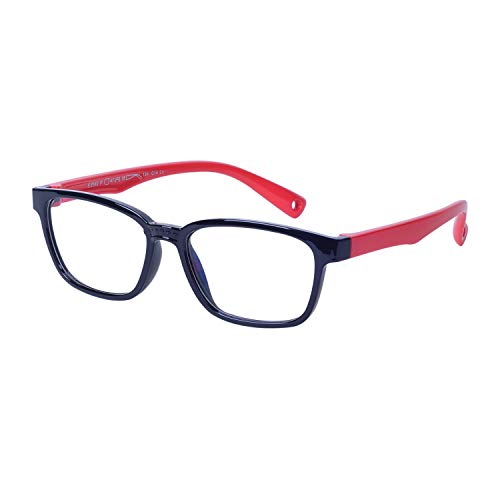 JoXiGo Kinder Brille Ohne Stärke Blaulichtfilter UV Blockieren TR90 Rahmen mit Einstellbare Brillenband + Brillenetui, Rot, S von JoXiGo
