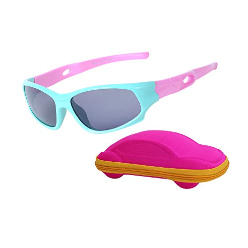 JoXiGo Kinder-Sonnenbrille, polarisiert, bruchsicher, für Jungen und Mädchen (3 – 12 Jahre) + Brillenbänder + Brillenetui, grün von JoXiGo