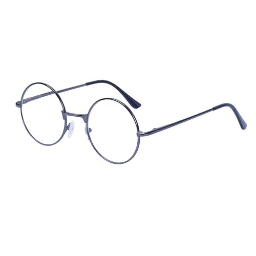 JoXiGo Lesebrille +1.0 Herren Damen (Grau) Rund Retro Nerdbrille Metall Rahmen Klar Linse + Brillenband von JoXiGo