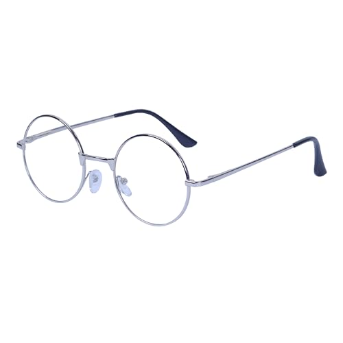 JoXiGo Lesebrille +2.0 Herren Damen (Silber) Rund Retro Nerdbrille Metall Rahmen Klar Linse + Brillenband von JoXiGo