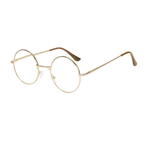 JoXiGo Lesebrille +2.5 Herren Damen (Gold) Rund Retro Nerdbrille Metall Rahmen Klar Linse + Brillenband von JoXiGo