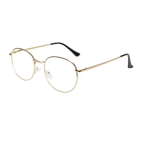 JoXiGo Lesebrille Damen Herren Gold +2.0 Metall Rahmen Nerdbrille Klar Linse + Brillenband von JoXiGo