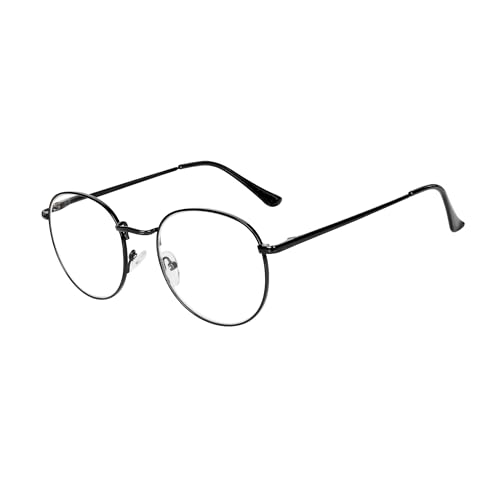JoXiGo Lesebrille Damen Herren Schwarz +3.0 Metall Rahmen Nerdbrille Klar Linse + Brillenband von JoXiGo