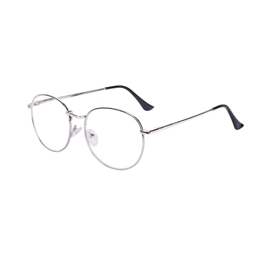 JoXiGo Lesebrille Damen Herren Silber +1.0 Metall Rahmen Nerdbrille Klar Linse + Brillenband von JoXiGo