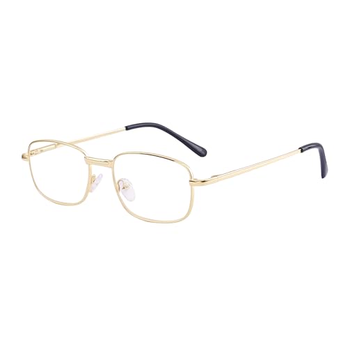 JoXiGo Lesebrille Herren Damen Gold +1.5 Rechteckig Metall Rahmen Klar Linse + Brillenband von JoXiGo