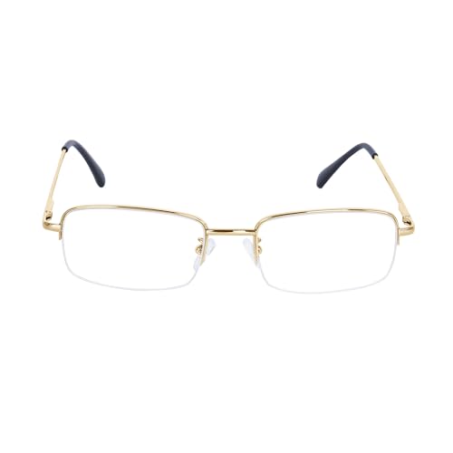 JoXiGo Lesebrille Herren Halbrand Rechteckig Metall Rahmen Klar Linse + Brillenband,Gold +1.0 von JoXiGo