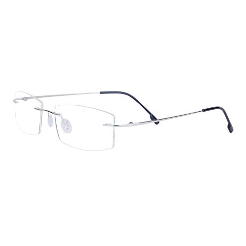 Lesebrille Randlos +1.0 für Damen Herren Ultraleicht Rahmen mit Brillenetuis, Silber +1.0 (45-49 Jahre) von JoXiGo