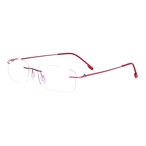Lesebrille Randlos +2.5 für Damen Herren Ultraleicht Rahmen mit Brillenetuis, Rot +2.5 (60-64 Jahre) von JoXiGo