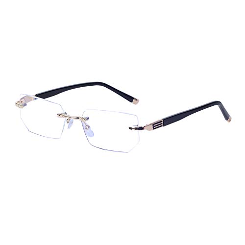 Qualität Anti-Blaulicht Computer Lesebrille für Herren 3.0 Rahmenlose Mode Diamant Cut Edge Linse Designer mit Brillenetui, +3.0 (65-69 Jahre) von JoXiGo
