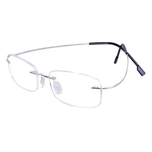 Randlos Lesebrille +3.0 für Damen Herren Ultraleicht (13g) Flexibel Rahmen mit Brillenetuis, Silber +3.0 (65-69 Jahre) von JoXiGo