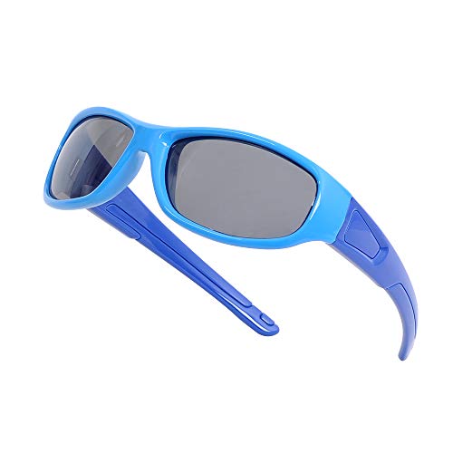 Sonnenbrille für Kinder, polarisiert, Sport, bruchsicher, für Jungen und Mädchen (3-12 Jahre) + Brillenband + Brillenetui, Blau von JoXiGo