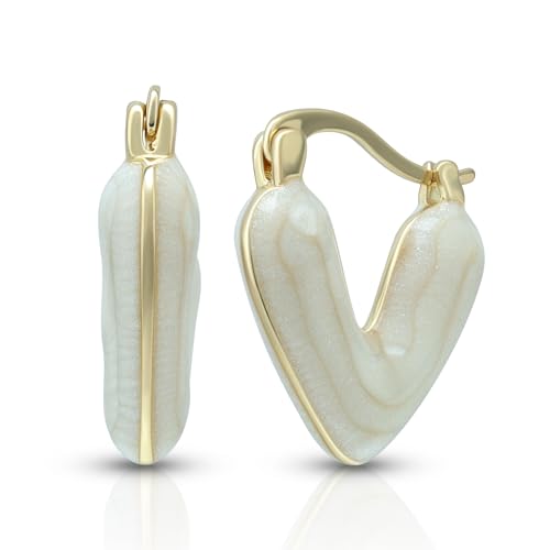 Joacii 14K vergoldet Unregelmäßiges weißes Öl Tropf Herz Creolen für Frauen Liebe geformte Tropfen Huggie Ohrring von Joacii