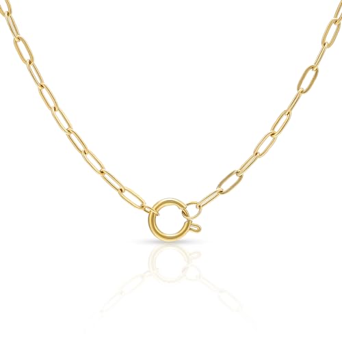 Joacii 14K vergoldete Büroklammer-Kettenkette für Frauen mit verstellbarem Rundverschluss zum Wechseln des Geburtsstein-Anhängers von Joacii