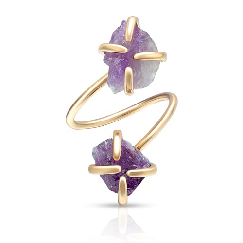 Joacii 14K vergoldete verstellbare offene Midi-Ringe Amethyst Statement Stapelringe Lila Kristall Eheringe für Frauen von Joacii