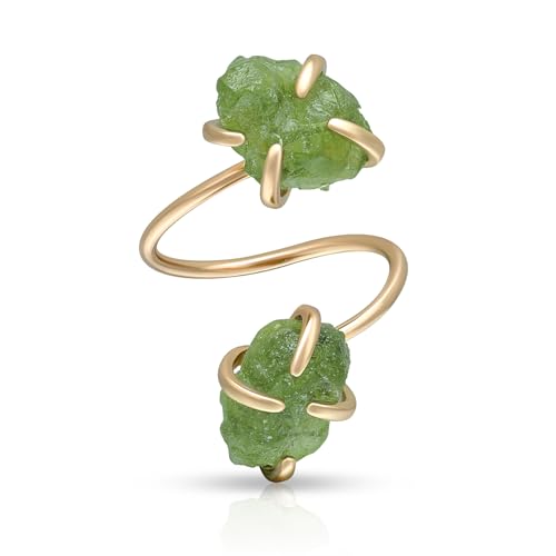 Joacii 14K vergoldete verstellbare offene Midi-Ringe Olivine Statement Stapelringe Unregelmäßige gelblich-grüne Kristall-Hochzeitsringe für Frauen von Joacii