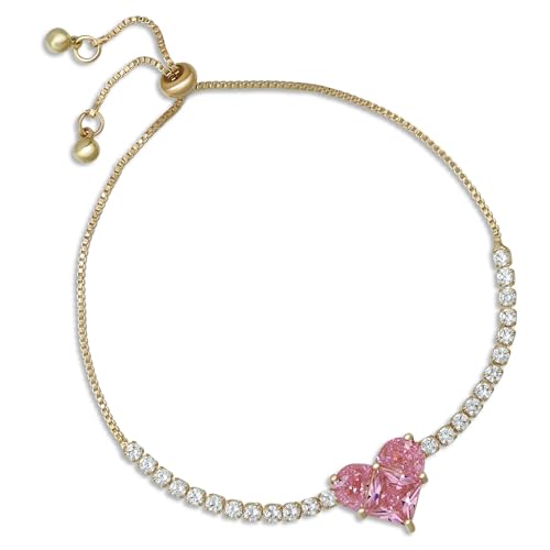 Joacii 14K vergoldetes Rechteck Cubic Zirkon Rosa Liebe Herz Kristall Stein Einstellbare Kette Armband für Frauen von Joacii