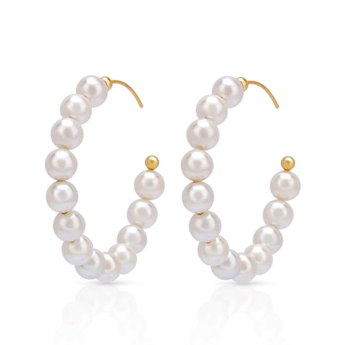 Joacii 18 Karat vergoldet S925 Sterling Silber echte Perlen Ohrringe C-Form Perlenanhänger Ohrstecker für Frauen von Joacii