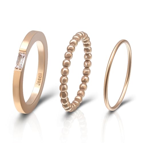 Joacii Stackable Eheringe Ringe Rose Gold Plated Plain Rose Gold Ringe Set für Frauen Comfort Fit Größe 7 von Joacii