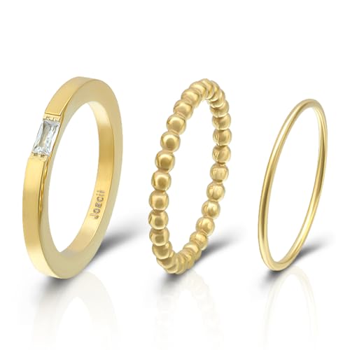Joacii 18K Vergoldet Stapeln Eheringe Ringe Einfaches Gold Ringe Set für Frauen Comfort Fit Größe 7 von Joacii