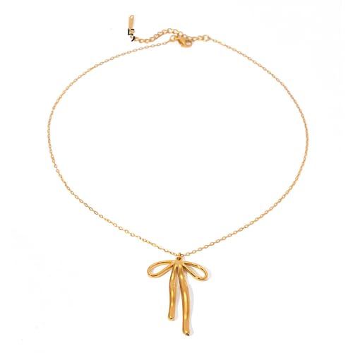 Joacii 18K Vergoldet Unregelmäßige Bogen Tropfen Anhänger Halskette für Frauen Edelstahl Einfache Dainty Bogen Knoten Halskette Nicht Anlaufen von Joacii