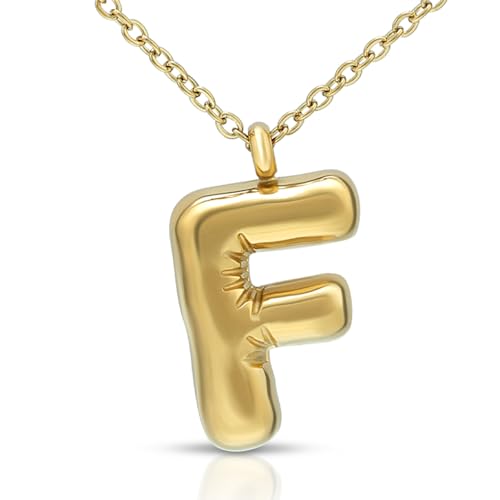Joacii 18K Vergoldeter Puffy Name Personalisierte Alphabet Buchstabe F Halskette für Männer von Joacii