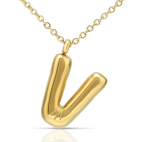 Joacii 18K Vergoldeter Puffy Name Personalisierte Alphabet Buchstabe V Halskette für Männer von Joacii