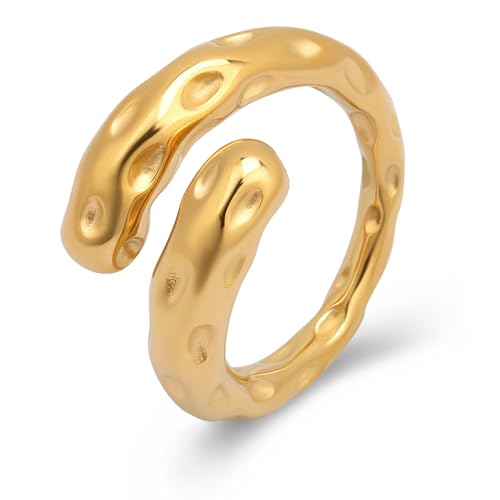 Joacii 18K vergoldet gehämmert Stapeln offene Ringe dickes Band Statement Umarmungsring für Frauen von Joacii