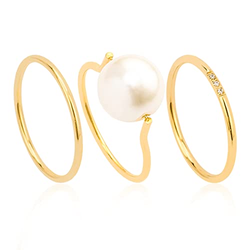 Joacii Edelstahl Ringe für Frauen 18K Gold überzogene weiße Perle stapelbare Ringe für Männer Komfort Fit Größe 10 von Joacii