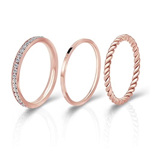 Joacii Rose Gold überzogene Knuckle Ringe Ästhetische Ringe Verlobungsringe für Frauen Set Comfort Fit Größe 8 von Joacii