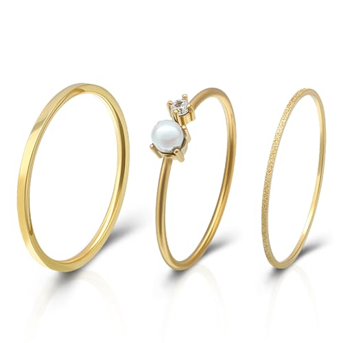 Joacii Vergoldet Stapelbare Kleine Zirkonium Ehering Sets für Frauen Stacking Shinny Statement Dünne Ringe Set Comfort Fit Größe 6 von Joacii