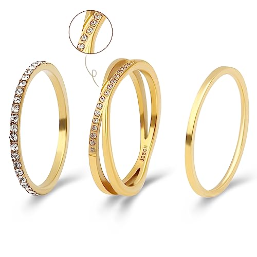 Joacii Vergoldete Stapel-Crossover-Ringe Stapelbare Cubic Zirkon Gold Versprechen Ringe für ihre Ringe Set Comfort Fit Größe 7 von Joacii