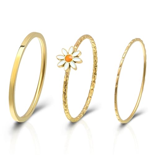Joacii Vergoldete stapelbare Ehering-Sets für Frauen Stapeln Sonnenblume Statement Dünne Ringe Set Comfort Fit Größe 6 von Joacii